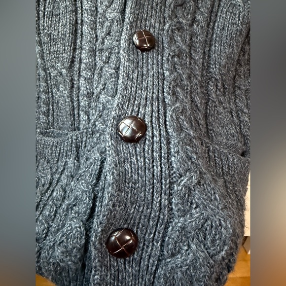 Aran Men’s Shawl Collar Cardigan 100% Merino Wool Sweater Jacket size M button - Picture 9 of 16